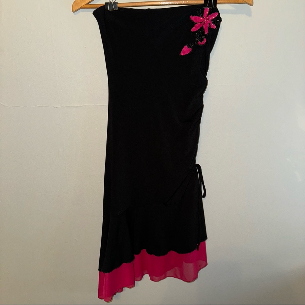 Vintage City Triangles y2k 90s Beaded Ruffle Sequin Asymmetrical Strapless Dress